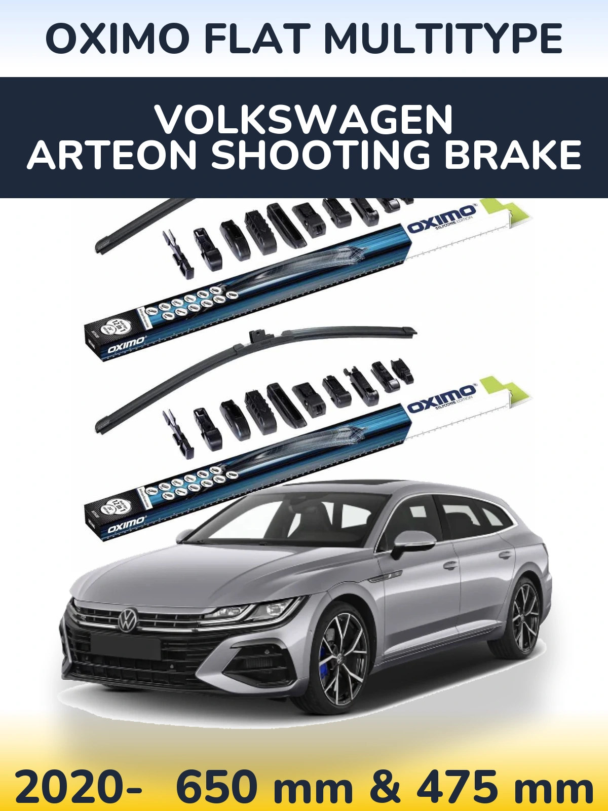 Front wiper blade set Oximo Flat MultiTüüpe 650 & 475 mm for Volkswagen Arteon Shooting Brake 2020-2026
