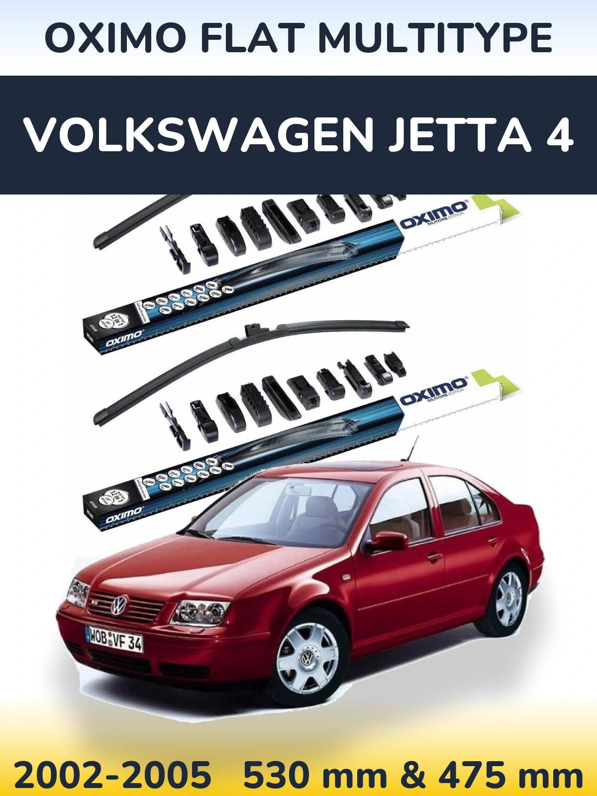 Front wiper blade set Oximo Flat MultiTüüpe 530 & 475 mm for Volkswagen Jetta 4 2002-2005