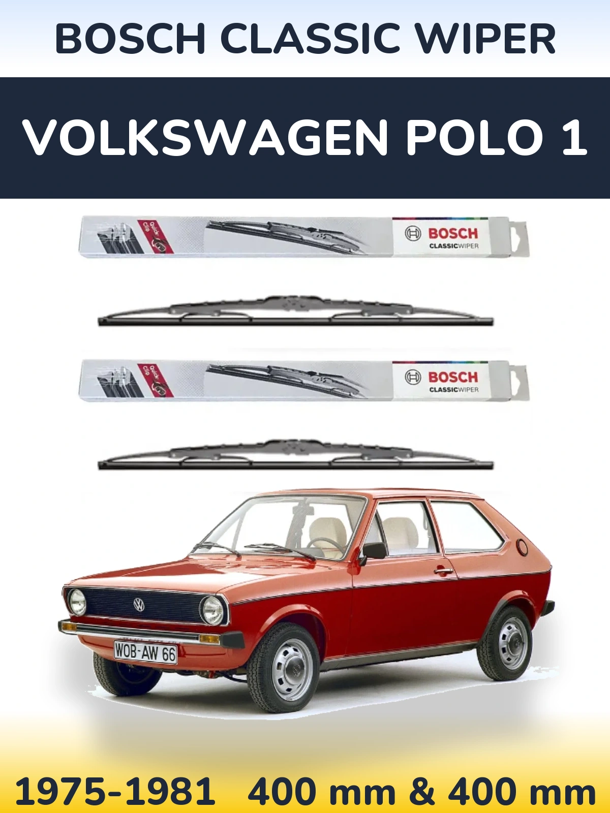 Front wiper blade set BOSCH Classic Wiper 400 & 400 mm for Volkswagen Polo 1 1975-1981