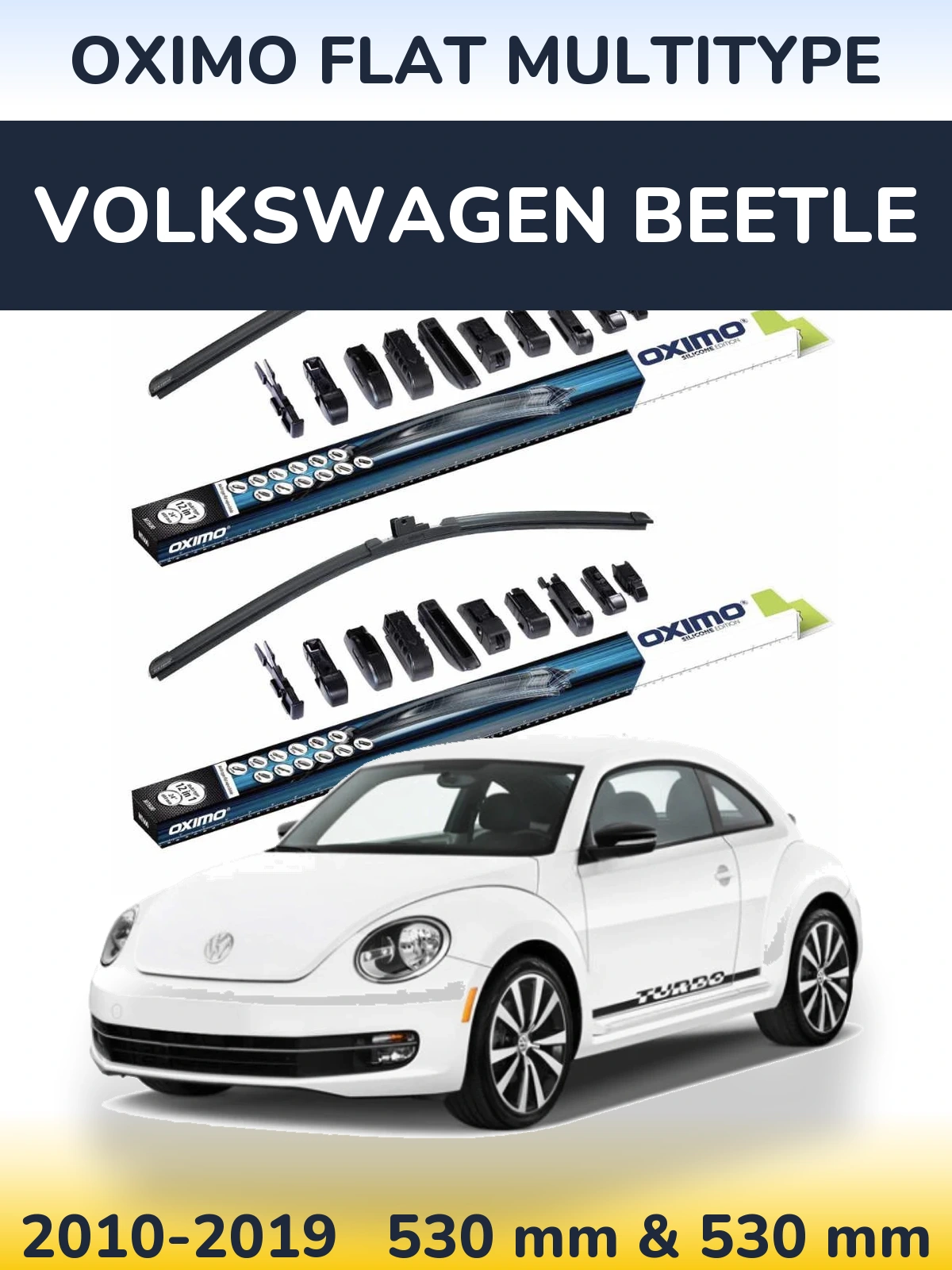 Front wiper blade set Oximo Flat MultiTüüpe 530 & 530 mm for Volkswagen Beetle 2010-2019
