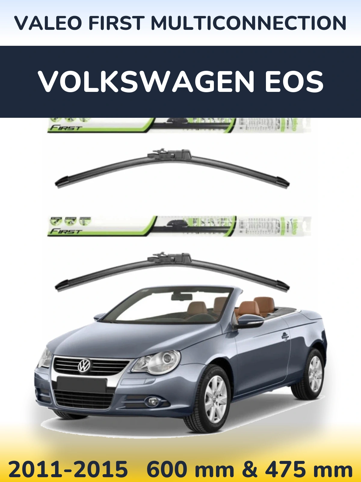 Комплект передних дворников Valeo First MultiConnection 600 & 475 мм для Volkswagen EOS 2011-2015