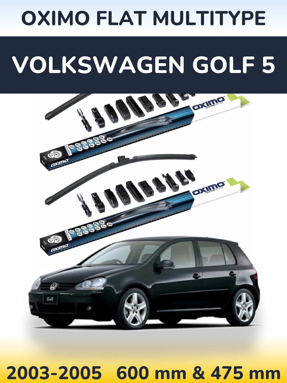 Комплект передних дворников Oximo Flat MultiТипe 600 & 475 мм для Volkswagen Golf 5 2003-2005
