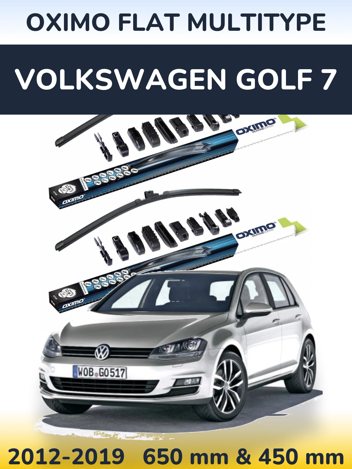 Front wiper blade set Oximo Flat MultiTüüpe 650 & 450 mm for Volkswagen Golf 7 2012-2019