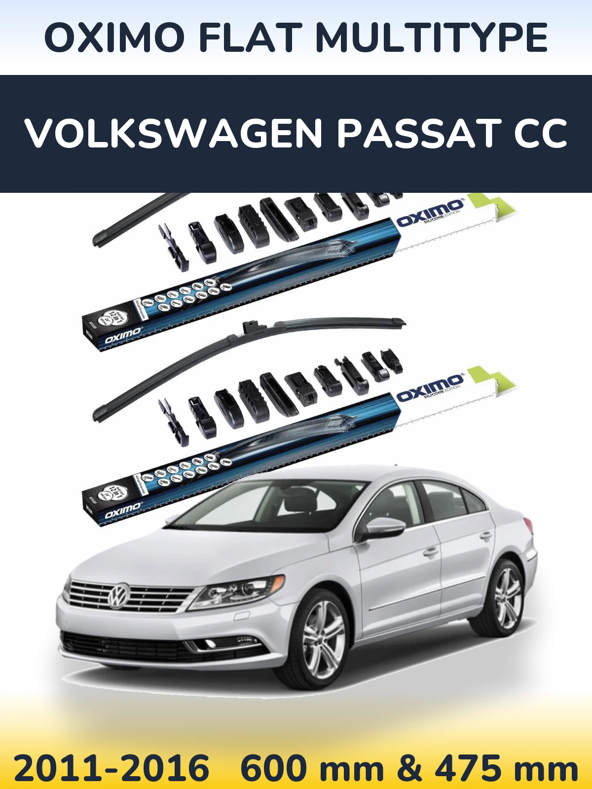 Front wiper blade set Oximo Flat MultiTüüpe 600 & 475 mm for Volkswagen Passat CC 2011-2016