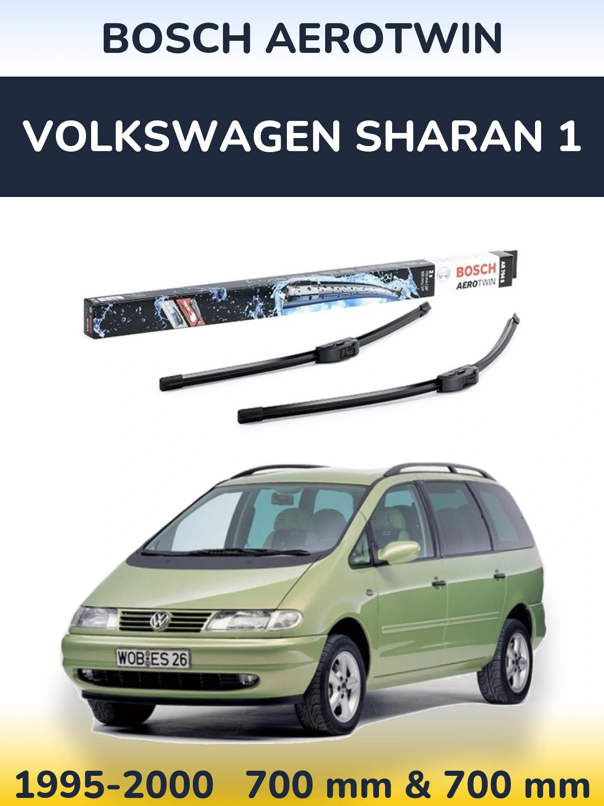 Комплект передніх щіток BOSCH AeroTwin 700 & 600 мм для Volkswagen Sharan 1 1995-2000