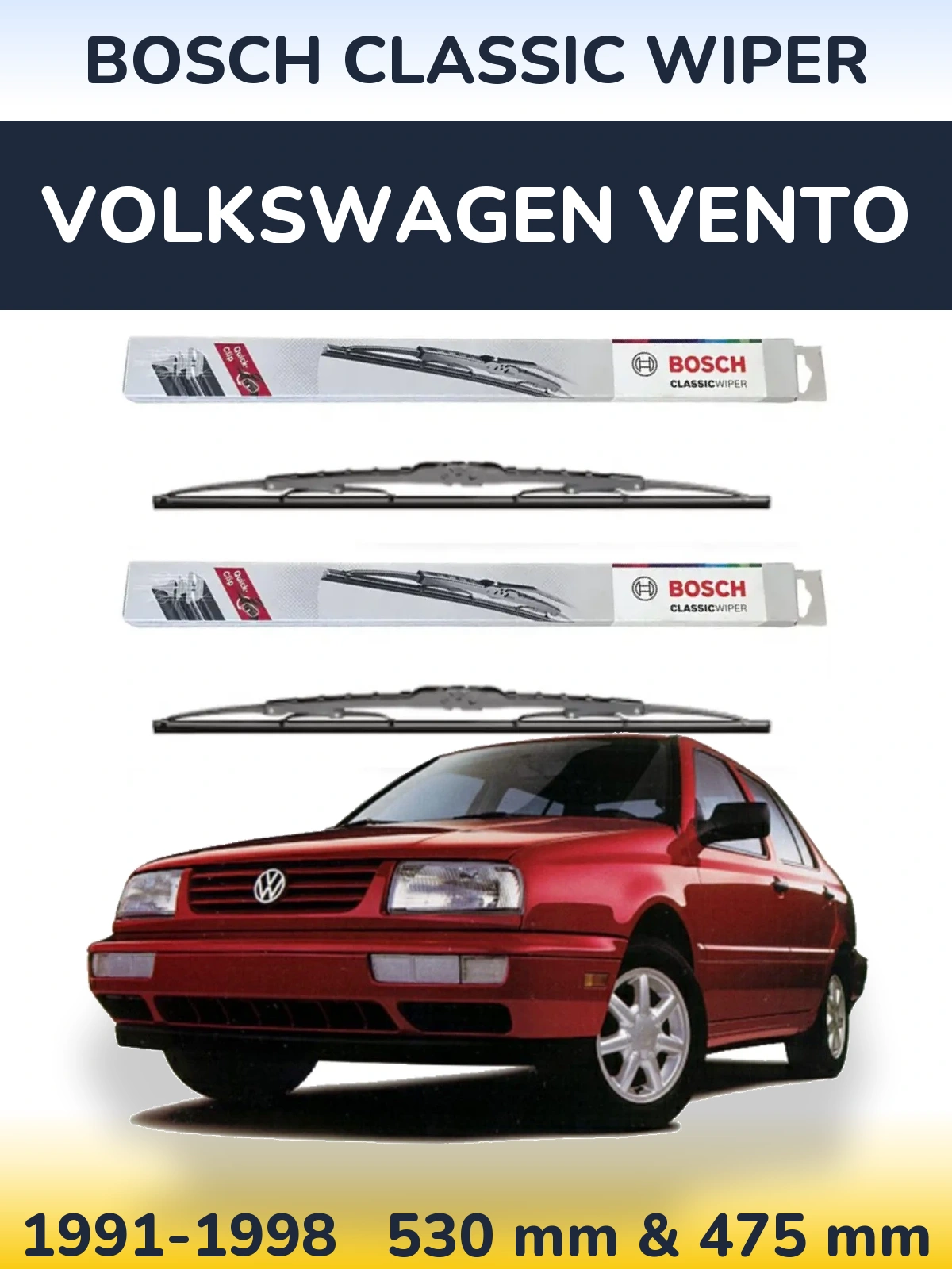 Комплект передніх щіток BOSCH Classic Wiper 530 & 475 мм для Volkswagen Vento 1991-1998