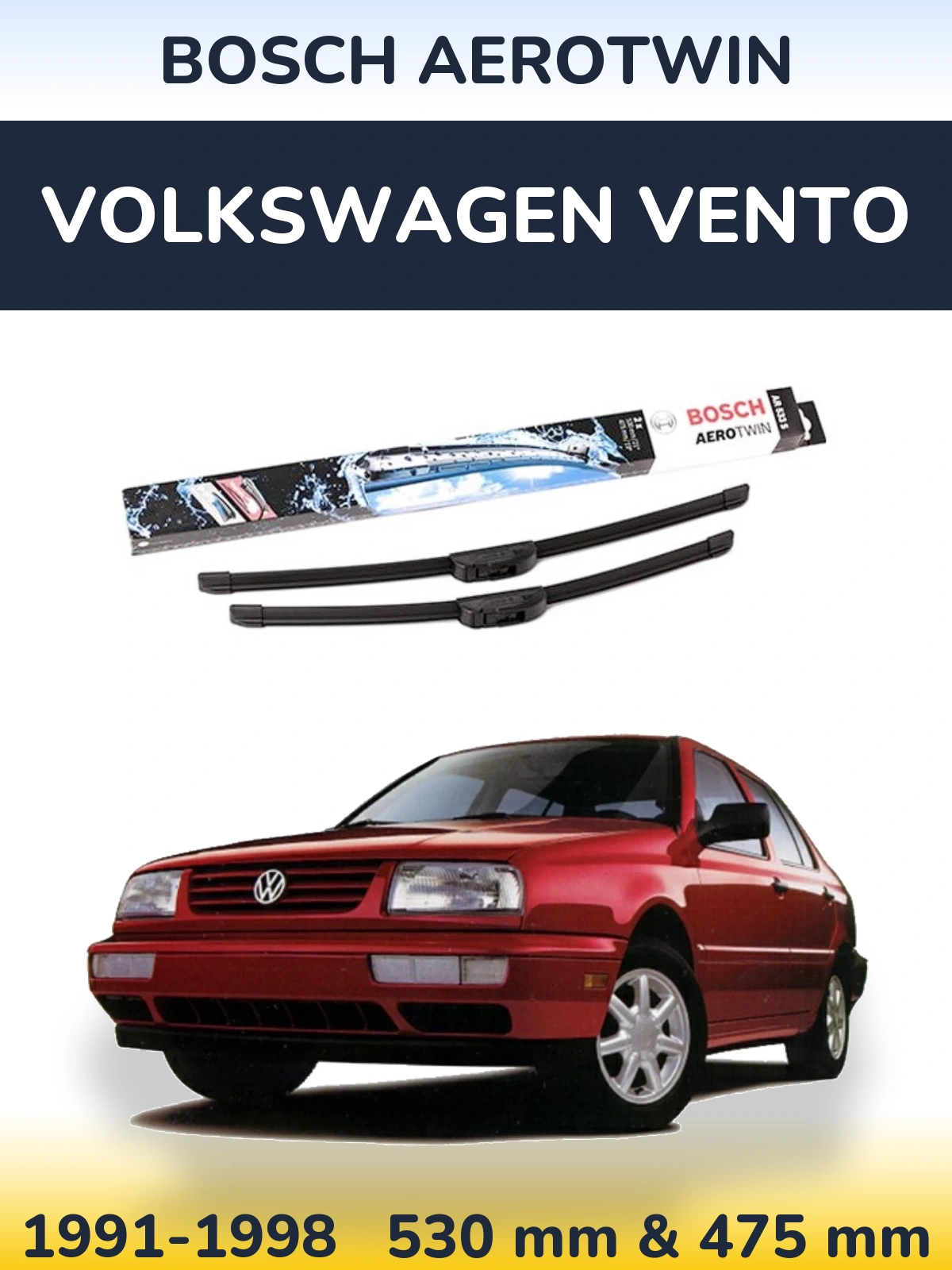 Комплект передніх щіток BOSCH AeroTwin 530 & 475 мм для Volkswagen Vento 1991-1998