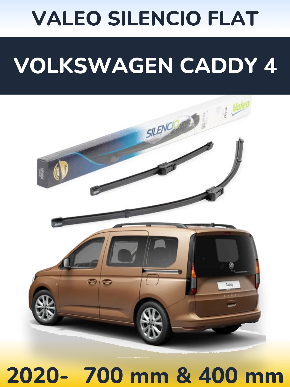 Комплект передніх щіток Valeo Silencio Flat 700 & 400 мм для Volkswagen Caddy 4 2020-2026