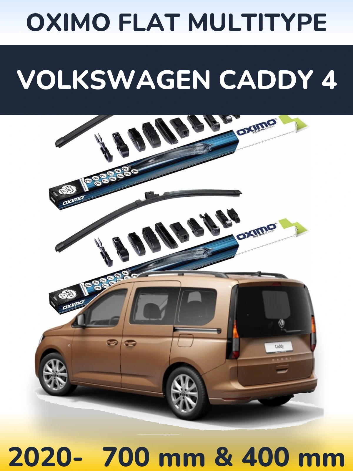 Front wiper blade set Oximo Flat MultiTüüpe 700 & 400 mm for Volkswagen Caddy 4 2020-2026