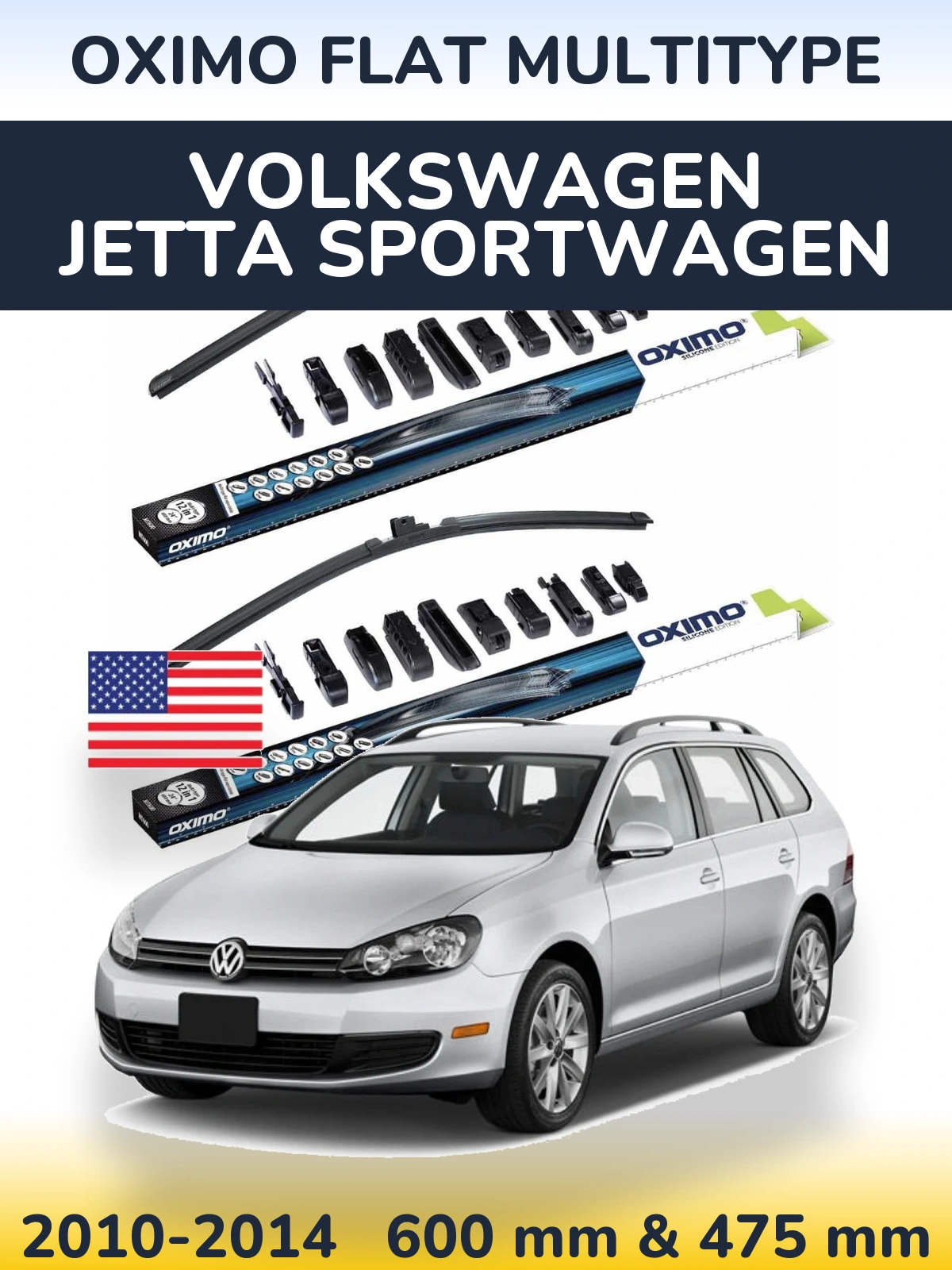 Front wiper blade set Oximo Flat MultiTypee 600 & 475 mm for Volkswagen Jetta SportWagen 2010-2014