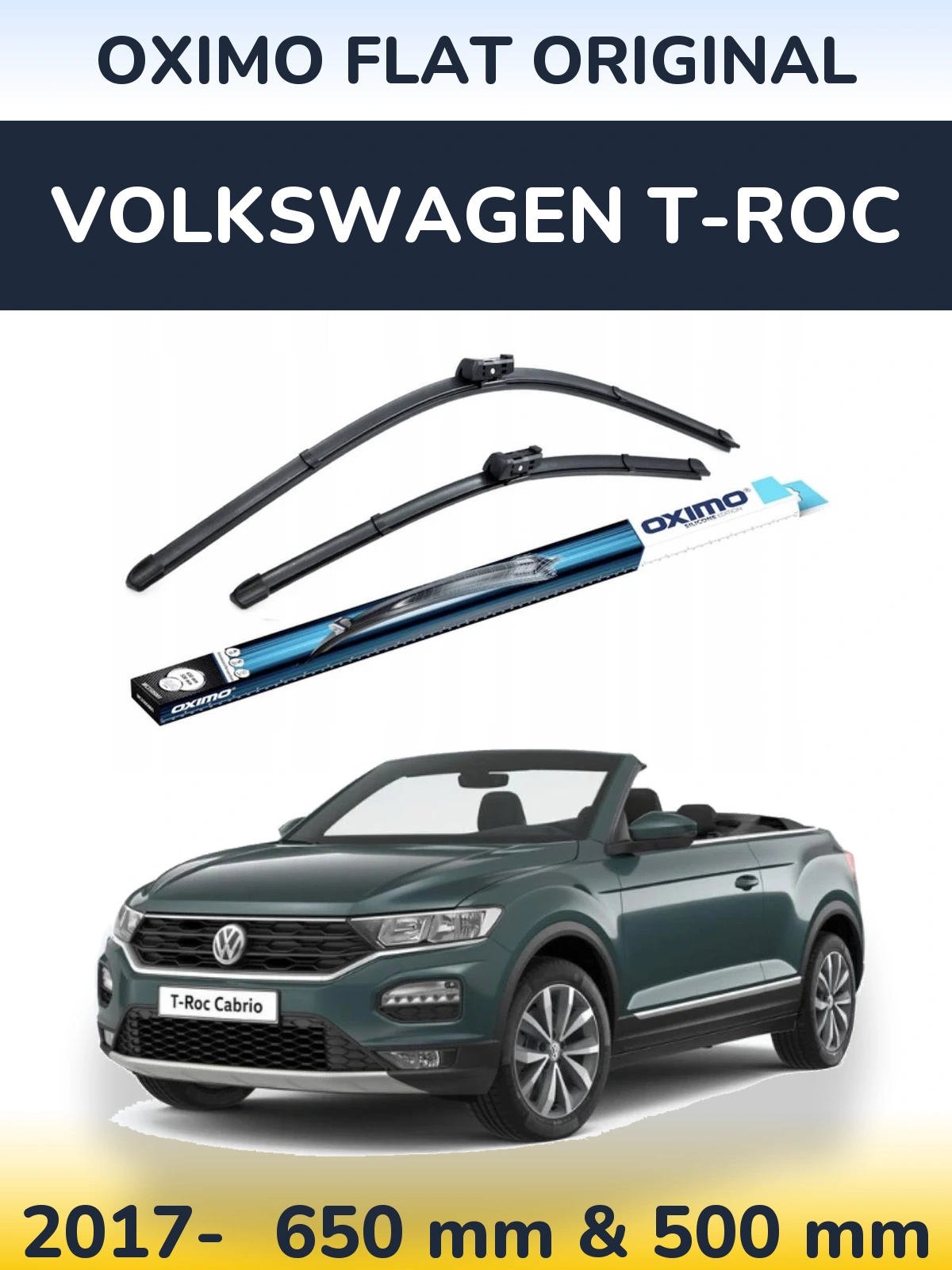 Комплект передніх щіток Oximo Flat Original 650 & 500 мм для Volkswagen T-Roc 2017-2026