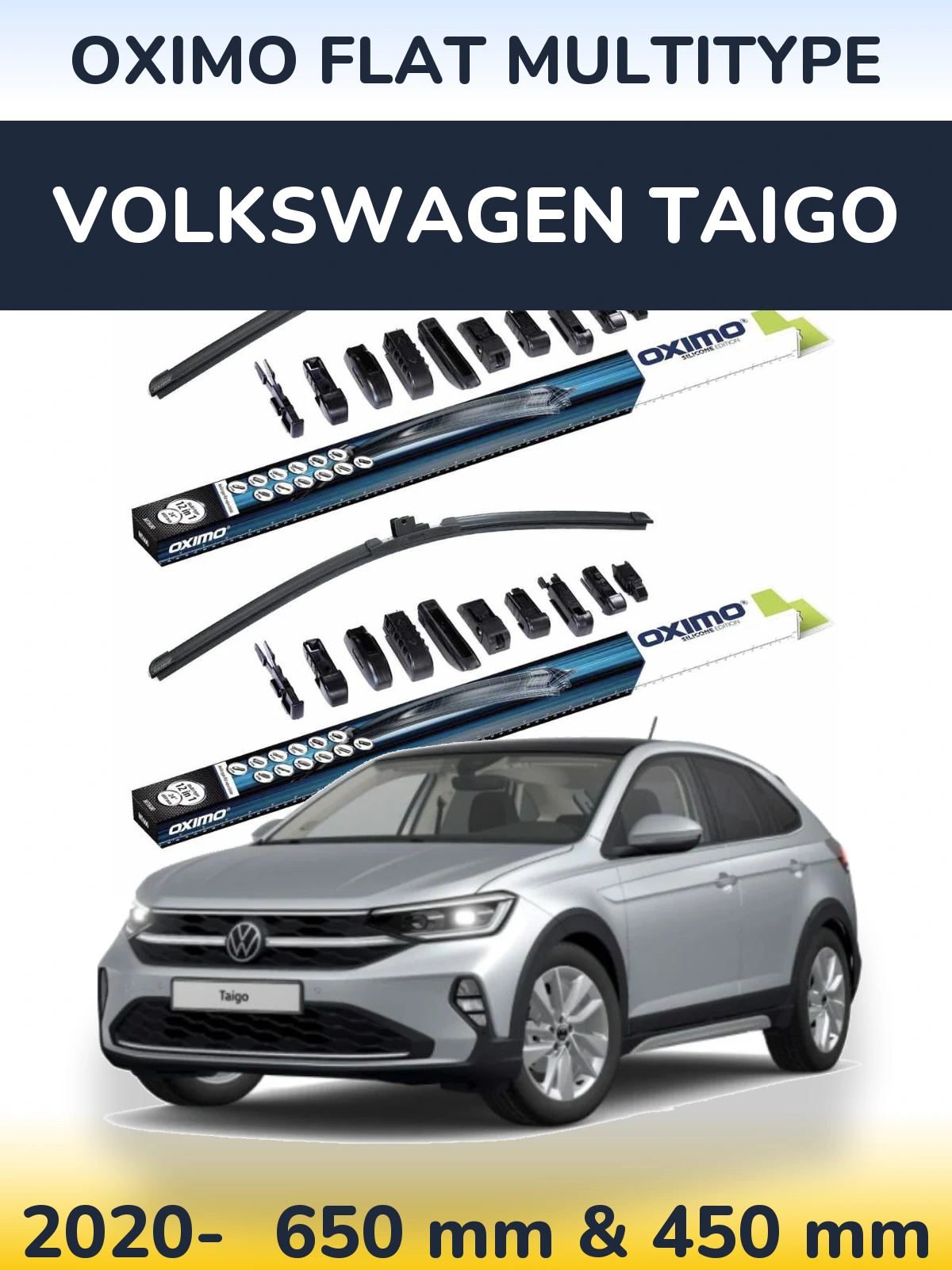 Front wiper blade set Oximo Flat MultiTypee 650 & 450 mm for Volkswagen Taigo 2020-2026