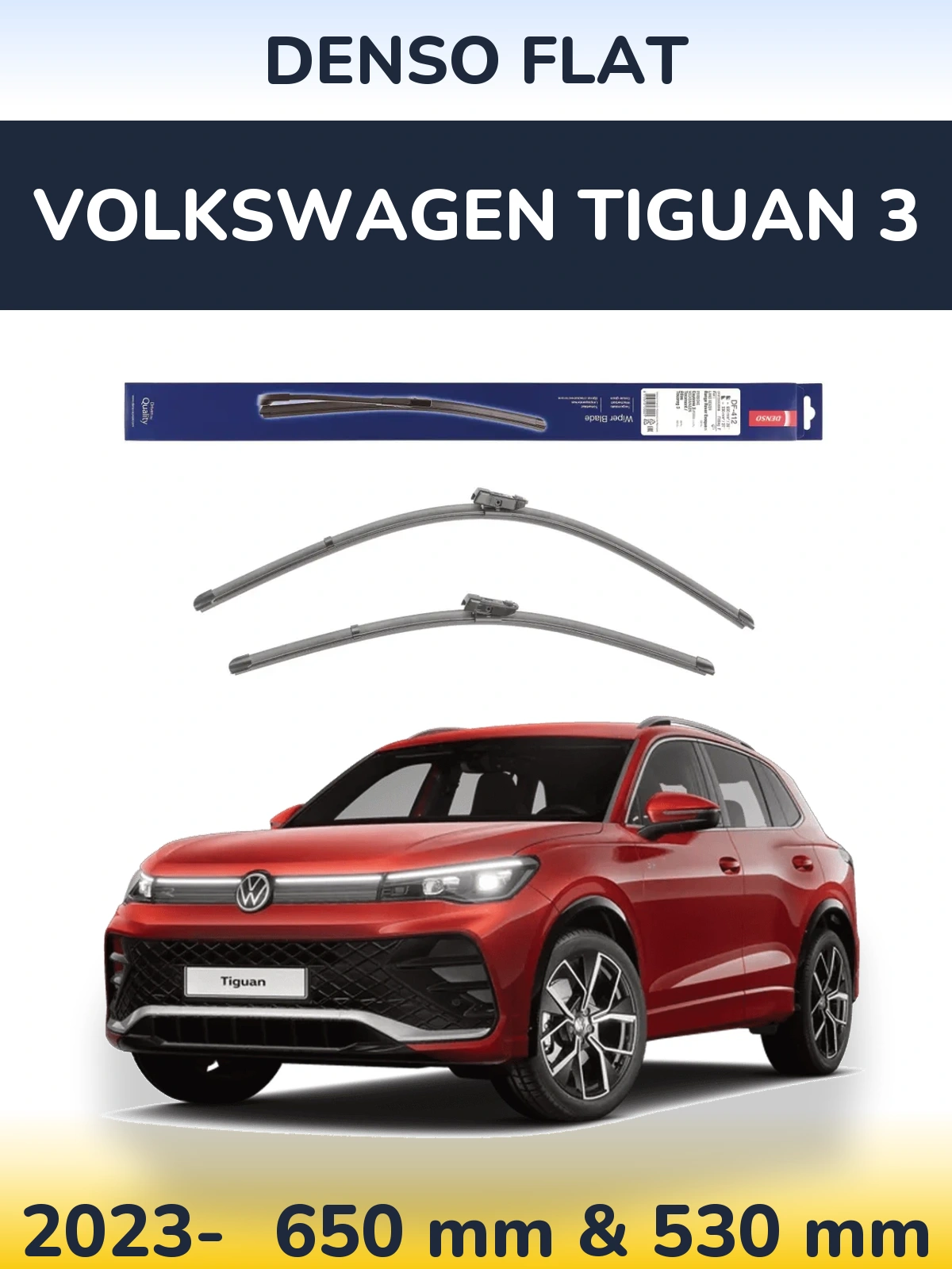 Комплект передних дворников Denso Flat 650 & 530 мм для Volkswagen Tiguan 3 2023-2026