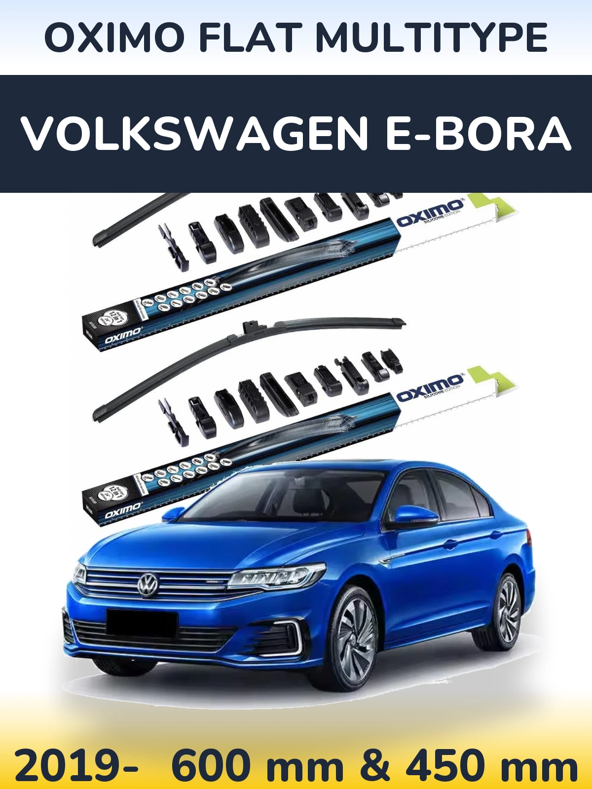 Front wiper blade set Oximo Flat MultiTüüpe 600 & 450 mm for Volkswagen e-Bora 2019-2026