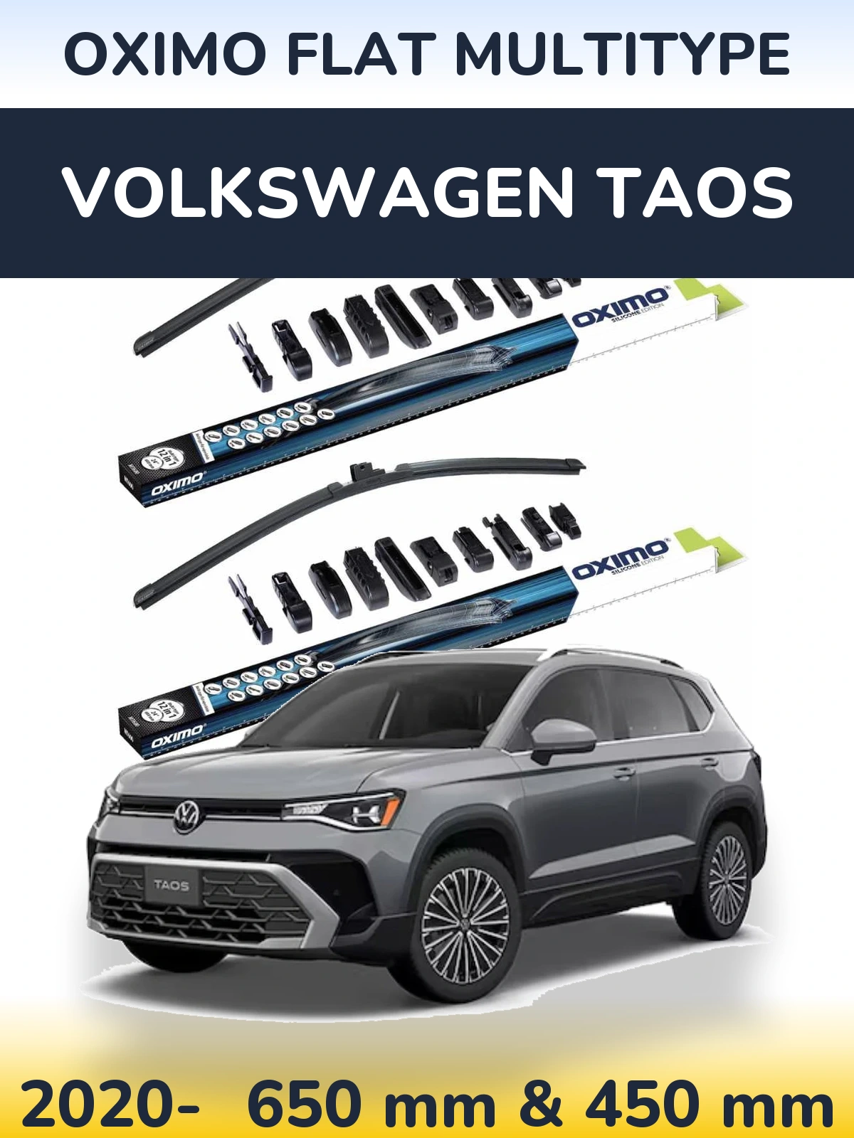 Комплект передніх щіток Oximo Flat MultiТипe 650 & 450 мм для Volkswagen Taos 2020-2026
