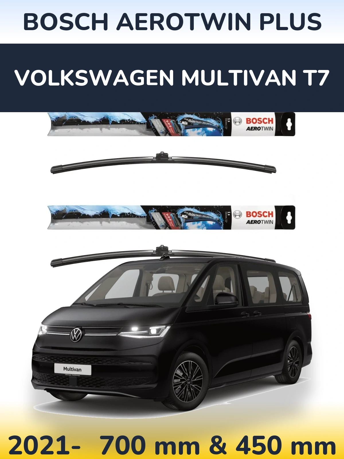 Комплект передних дворников BOSCH AeroTwin Plus 700 & 450 мм для Volkswagen Multivan T7 2021-2026