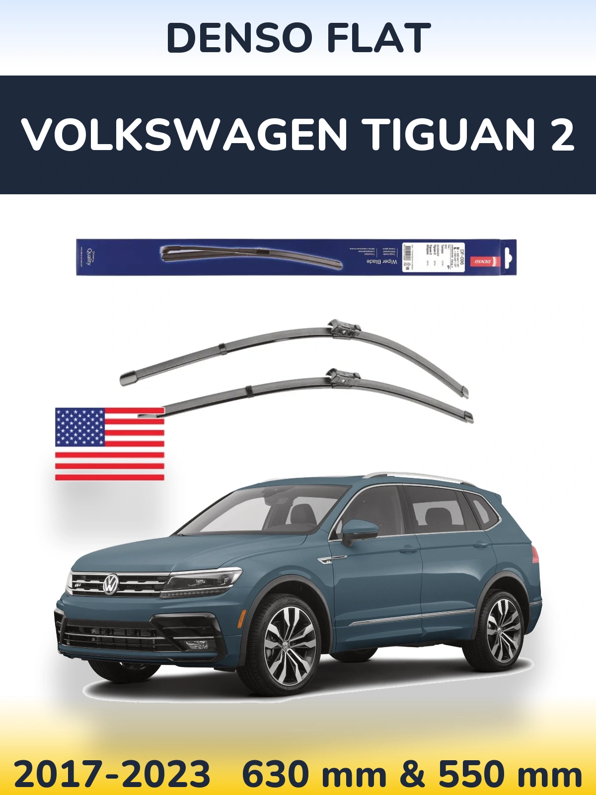 Комплект передних дворников Denso Flat 630 & 550 мм для Volkswagen Tiguan 2 2017-2023