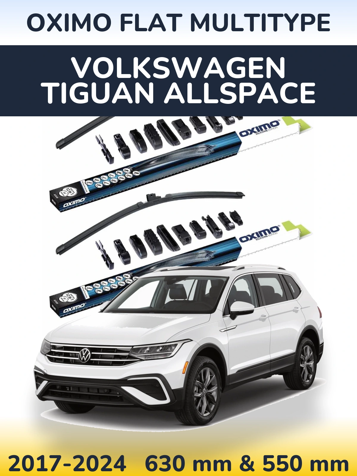Front wiper blade set Oximo Flat MultiTüüpe 600 & 550 mm for Volkswagen Tiguan Allspace 2017-2024