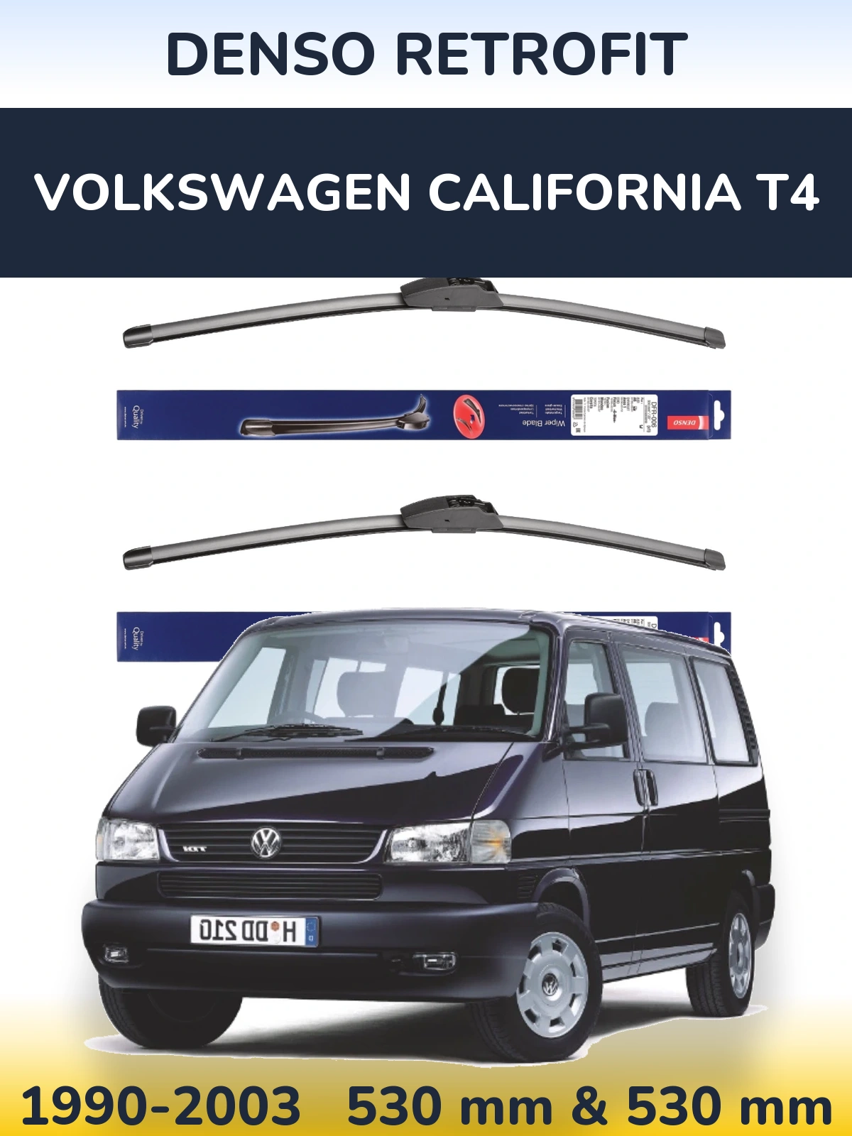 Комплект передніх щіток Denso Retrofit 530 & 530 мм для Volkswagen California T4 1990-2003