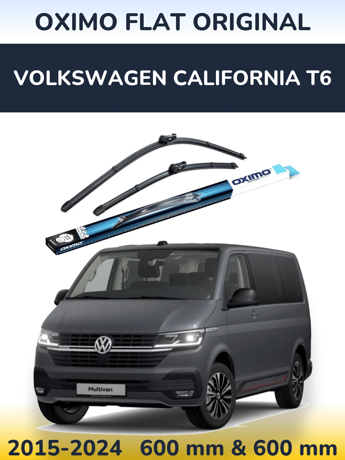 Front wiper blade set Oximo Flat Original 600 & 600 mm for Volkswagen California T6 2015-2024