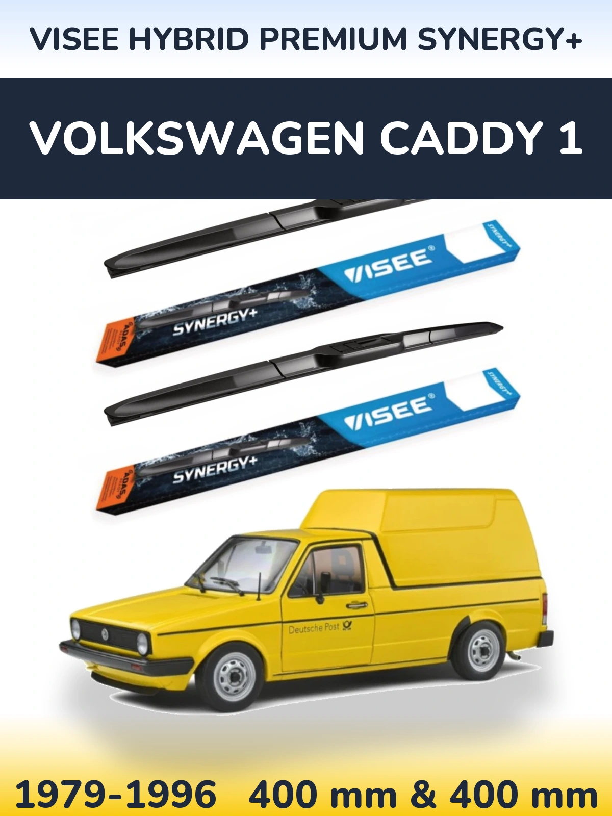 Комплект передніх щіток VISEE HYBRID PREMIUM SYNERGY+ 400 & 400 мм для Volkswagen Caddy 1 1979-1996