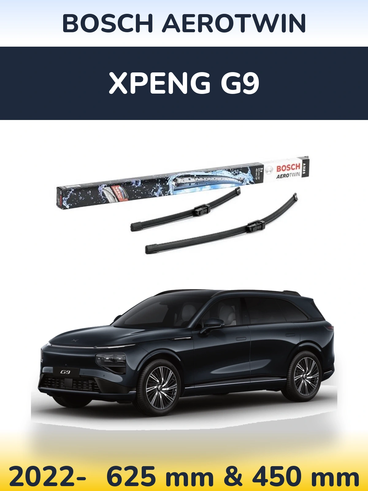 Комплект передних дворников BOSCH AeroTwin 625 & 450 мм для XPENG G9 2022-2026