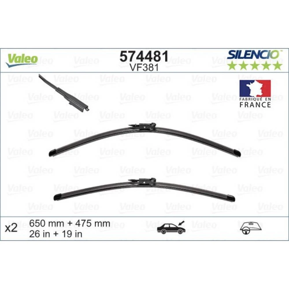 Front wiper blade set Valeo Silencio Flat 650 & 475 mm for Mercedes B Class 2011-2015