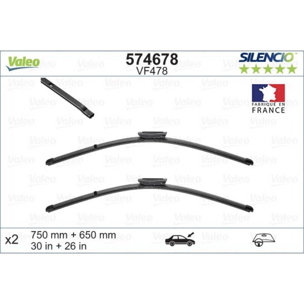 Комплект передних дворников Valeo Silencio Flat 750 & 650 мм для Renault Grand Scenic 2009-2016