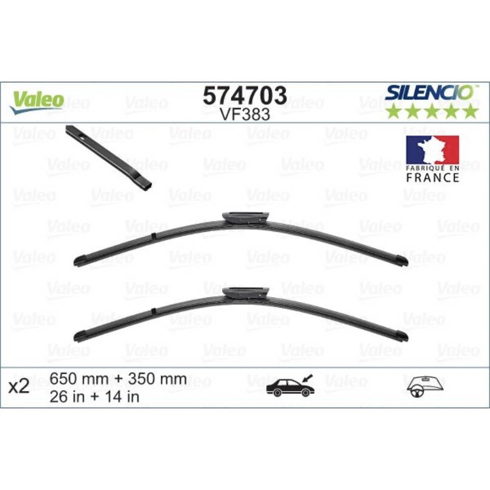 Front wiper blade set Valeo Silencio Flat 650 & 350 mm for Renault Clio 4 Grandtour 2012-2019