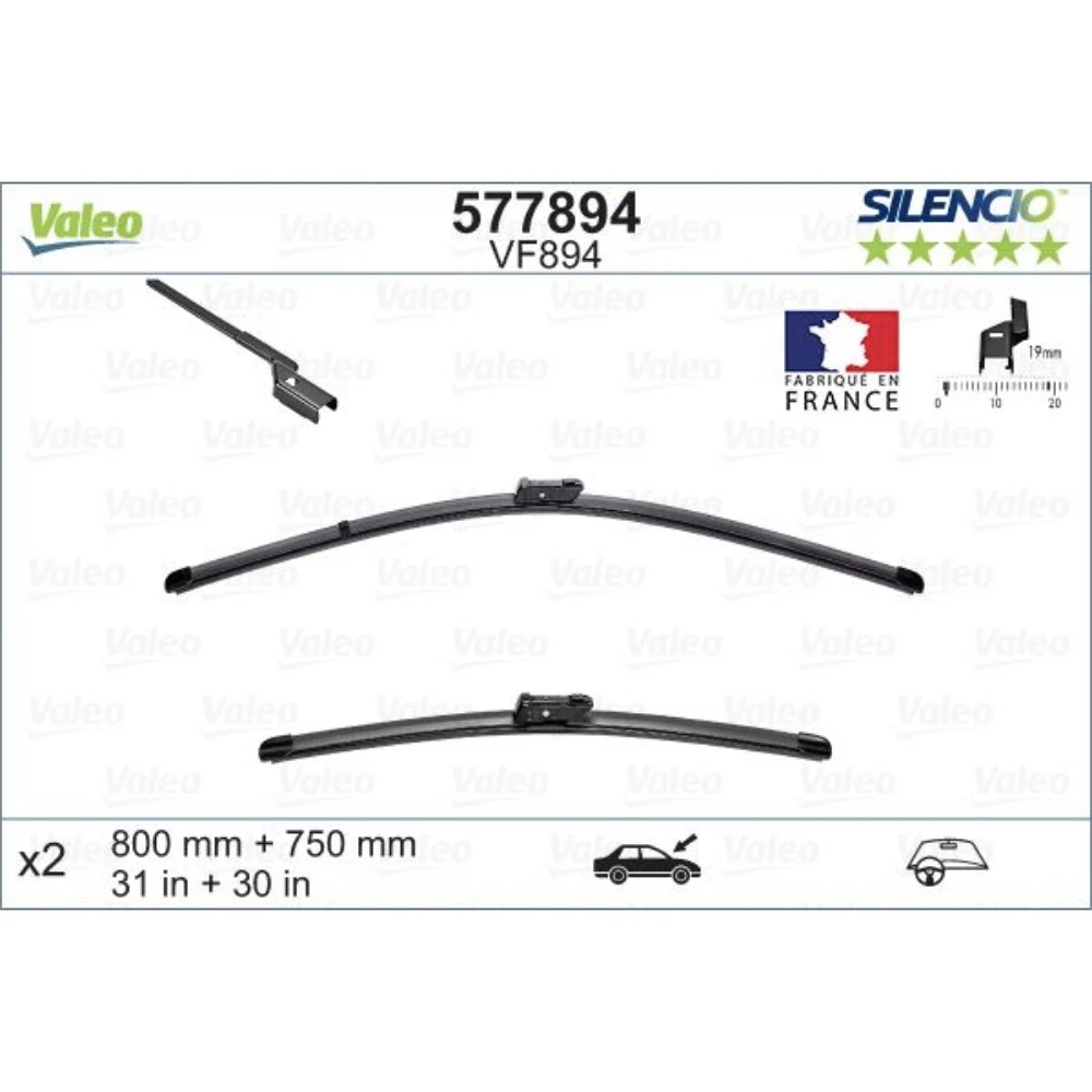 Front wiper blade set Valeo Silencio Flat 800 & 750 mm for Citroen C4 Picasso 2013-2016