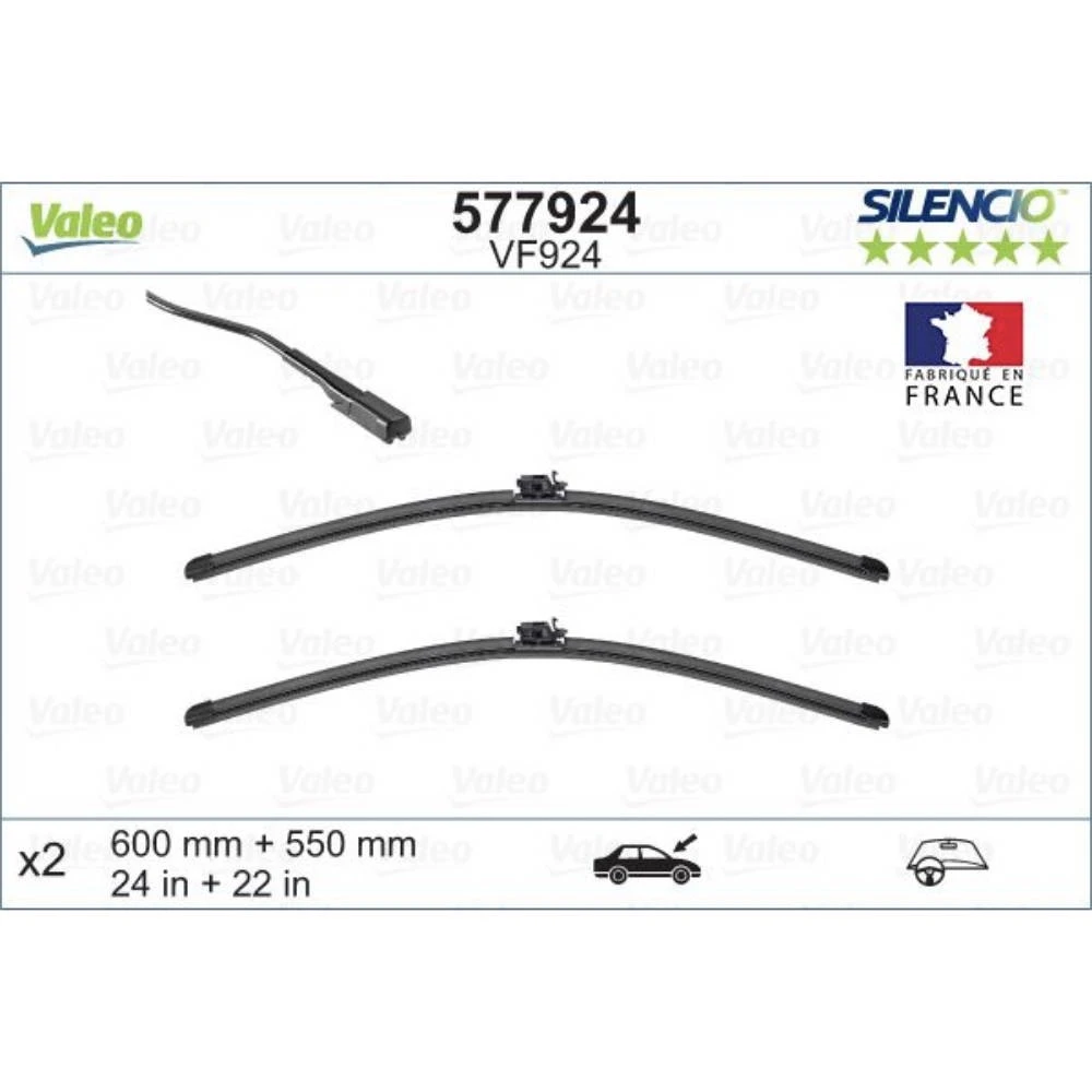 Front wiper blade set Valeo Silencio Flat 600 & 550 mm for Mercedes AMG GT 2018-2026