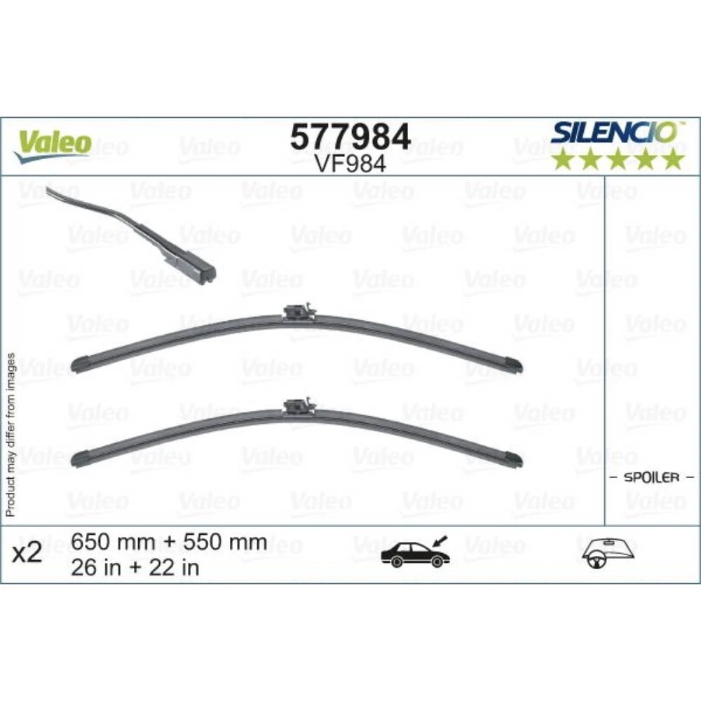 Front wiper blade set Valeo Silencio Flat 650 & 550 mm for Mercedes GLS 2019-2026
