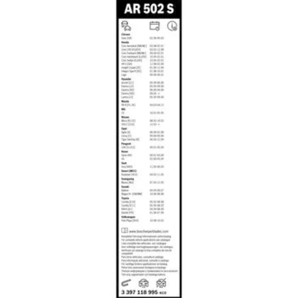 Front wiper blade set BOSCH AeroTwin 500 & 450 mm for KIA Sephia 1 1992-1997