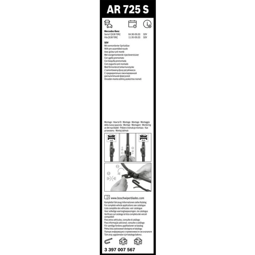 Front wiper blade set BOSCH AeroTwin 650 & 550 mm for Mercedes V-Klasse 1995-2003