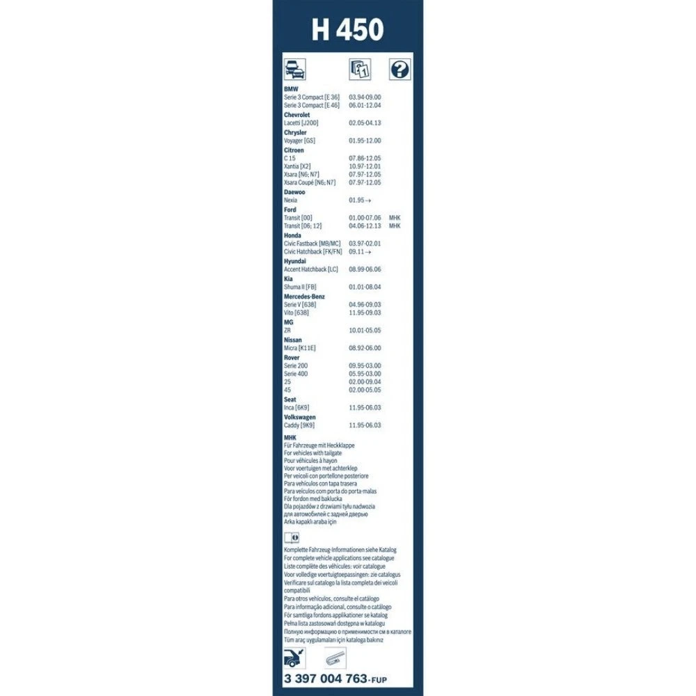 Rear wiper blade BOSCH Rear 450 mm for KIA Sephia 2 1997-2004
