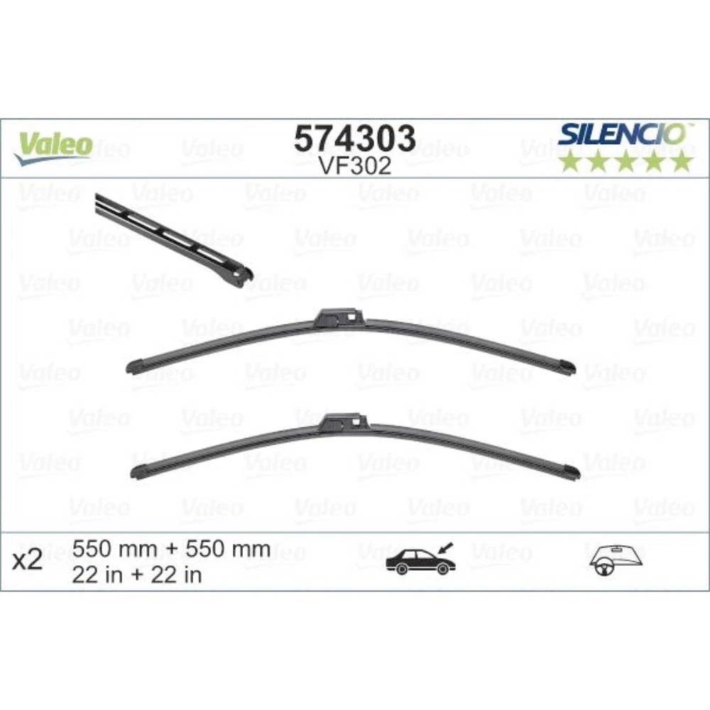 Front wiper blade set Valeo Silencio Flat 550 & 550 mm for Audi A6 2001-2004