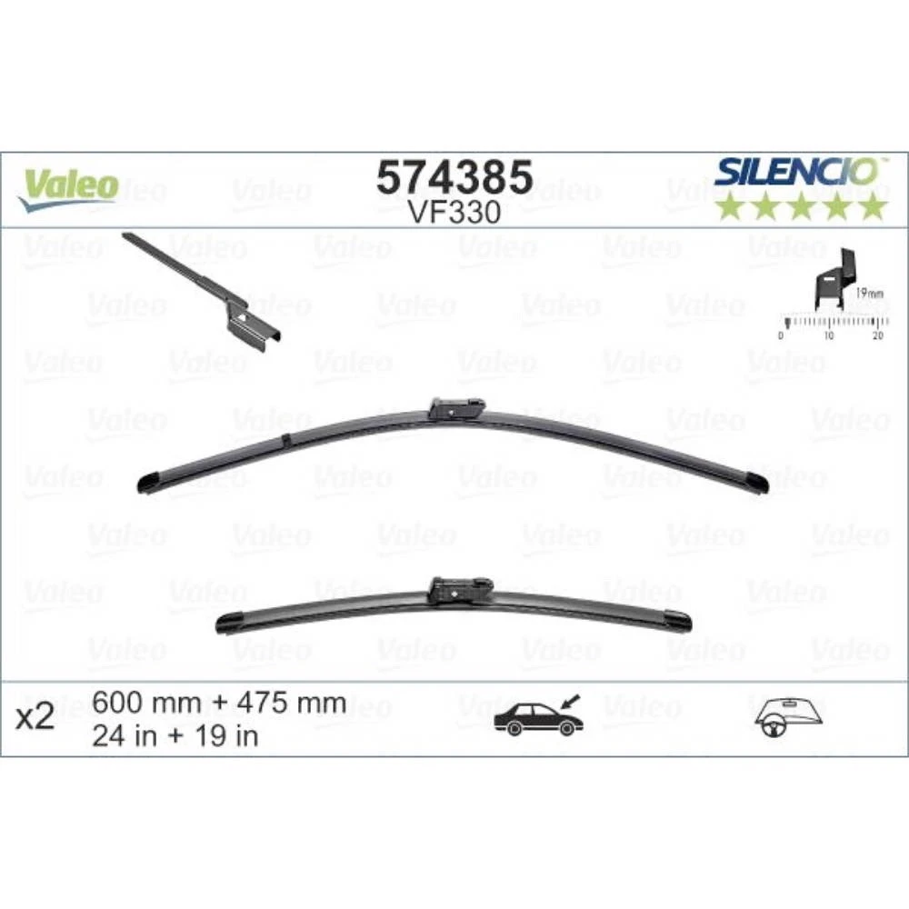 Front wiper blade set Valeo Silencio Flat 600 & 475 mm for Lync & Co 1 2017-2026