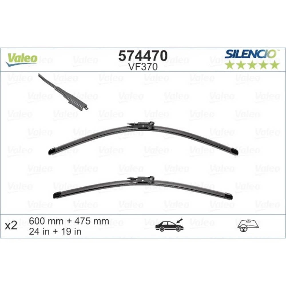 Front wiper blade set Valeo Silencio Flat 600 & 475 mm for Alpina B3 | D3 2009-2012