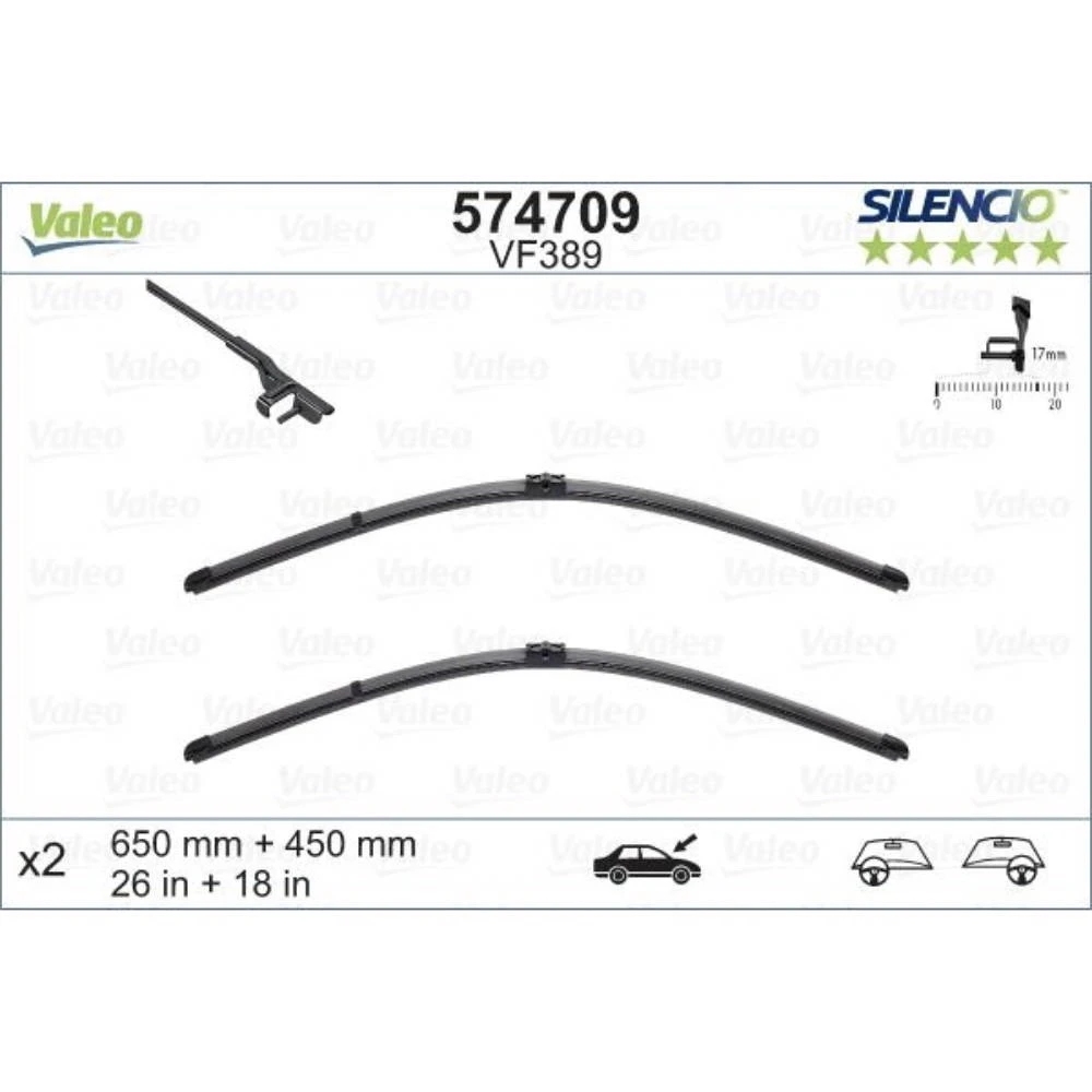 Front wiper blade set Valeo Silencio Flat 650 & 450 mm for Alpina B5 | D5 Touring 2011-2016