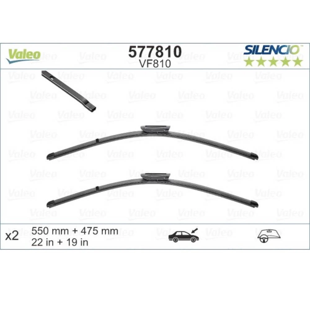Front wiper blade set Valeo Silencio Flat 550 & 475 mm for Renault Logan 2 MCV 2015-2020