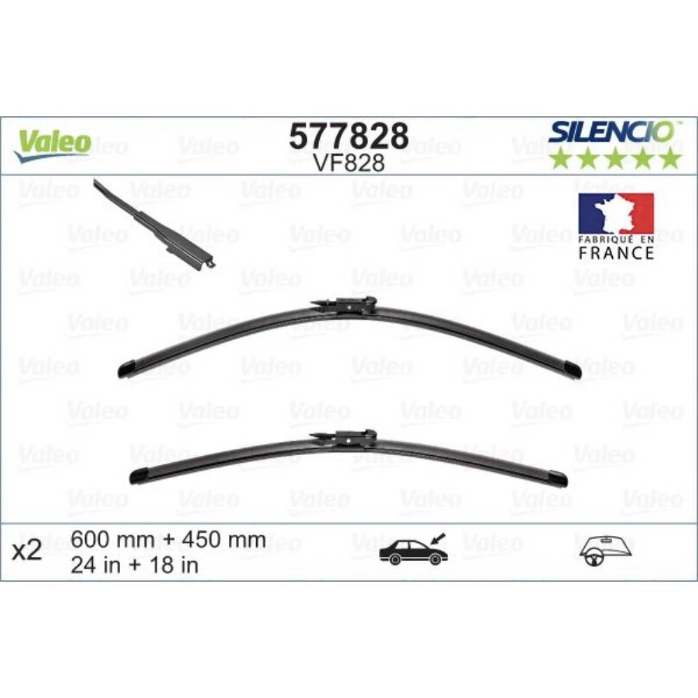 Front wiper blade set Valeo Silencio Flat 600 & 450 mm for MG MG6 2008-2016