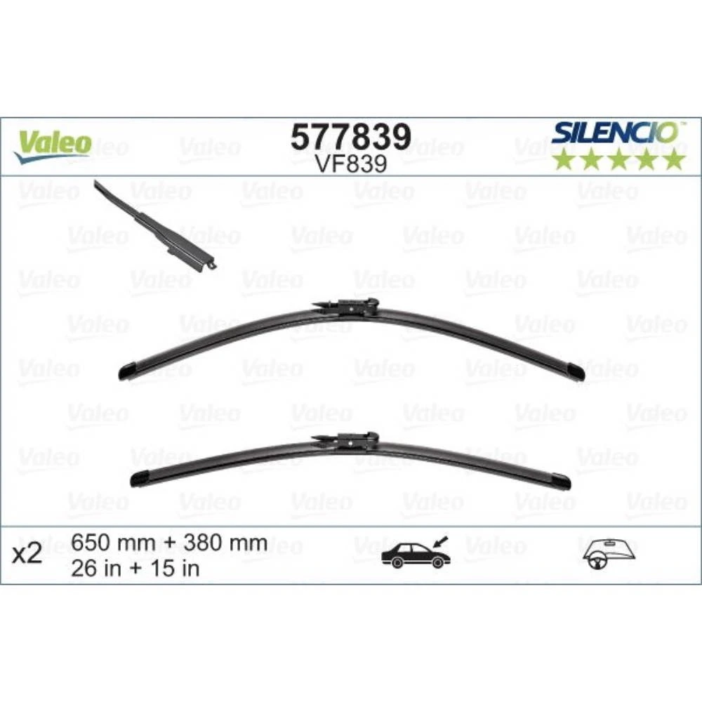 Front wiper blade set Valeo Silencio Flat 650 & 380 mm for Fiat Grande Punto 2005-2018